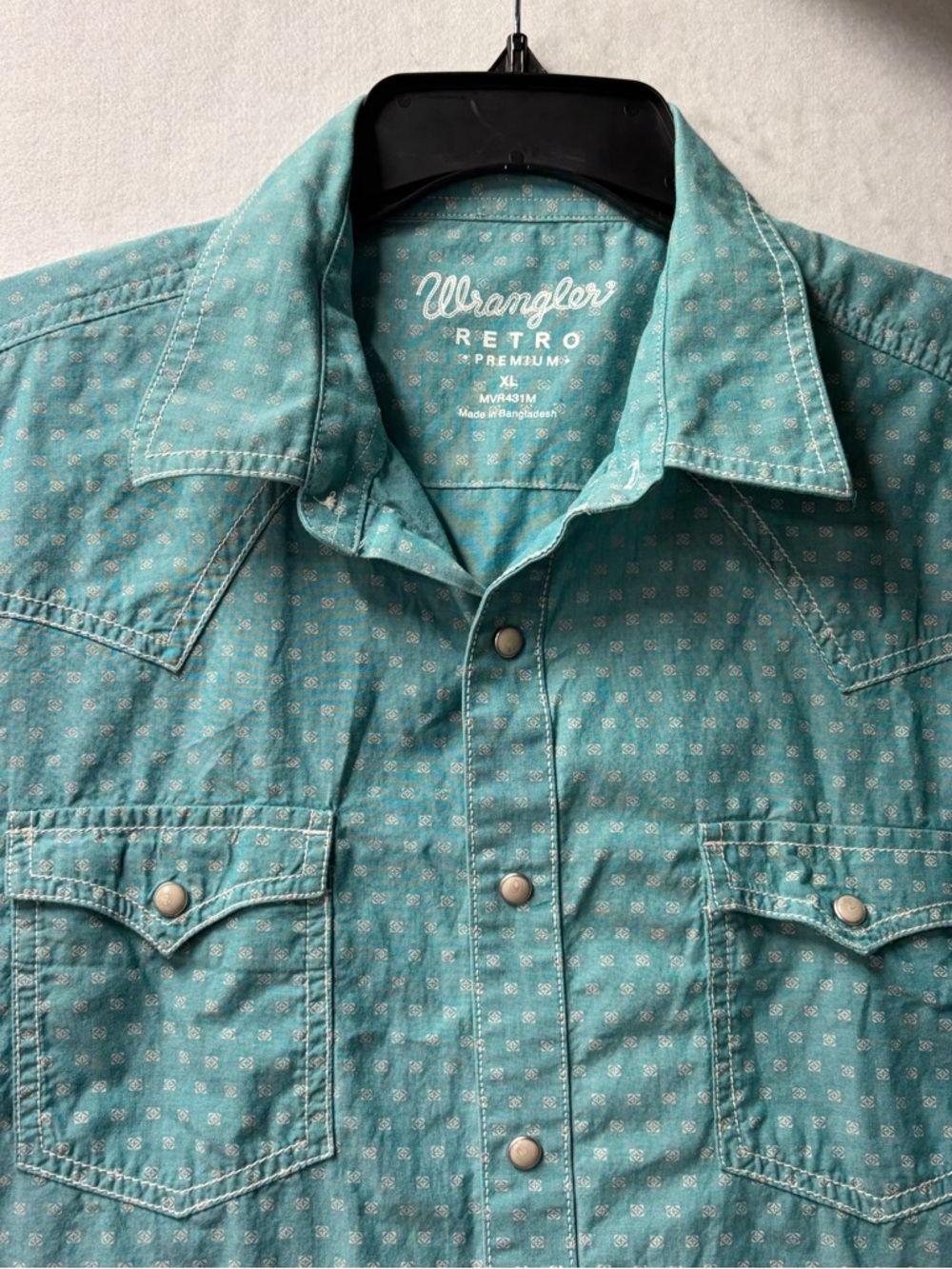 Wrangler Retro Premium Teal Pearl Snap Button Down  Shirt Men's Size XL